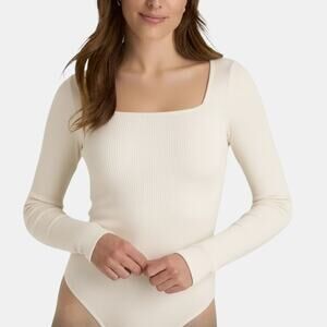ASTR The Label Ribbed Ballet Neck Bodysuit Winter White Size M NWT